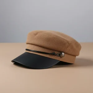 Casquette gavroche camel simili cuir marin - Vue 2 - casquette gavroche