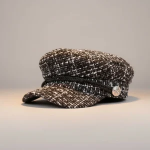 casquette gavroche coton à motif noir et blanc - Vue 1 - casquette gavroche