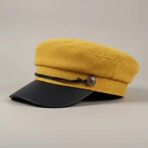 Casquette gavroche coton jaune moutarde femme - Vue 1 - casquette gavroche
