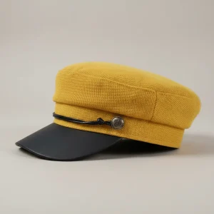 Casquette gavroche coton jaune moutarde femme - Vue 2 - casquette gavroche