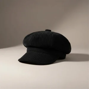 Casquette gavroche coton noir style vintage femme - Vue 1 - casquette gavroche