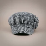 Casquette gavroche femme coton à carreaux gris - Vue 1 - casquette gavroche