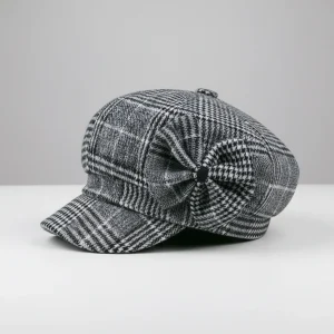Casquette gavroche femme coton à carreaux gris - Vue 2 - casquette gavroche