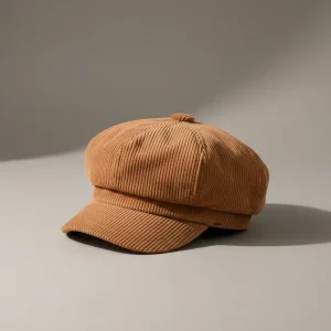 Casquette gavroche femme velours côtelé camel - Vue 2 - casquette gavroche