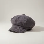 Casquette gavroche femme velours côtelé gris - Vue 1 - casquette gavroche