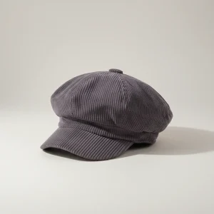 Casquette gavroche femme velours côtelé gris - Vue 1 - casquette gavroche