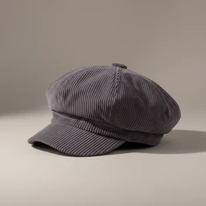 Casquette gavroche femme velours côtelé gris - Vue 2 - casquette gavroche