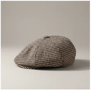 Casquette gavroche homme motif pied-de-poule marron - Vue 2 - casquette gavroche