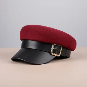 casquette gavroche laine et simili cuir ajustable - Vue 1 - casquette gavroche