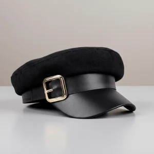 Casquette gavroche laine et simili cuir femme - Vue 1 - casquette gavroche