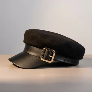 Casquette gavroche laine et simili cuir femme - Vue 2 - casquette gavroche
