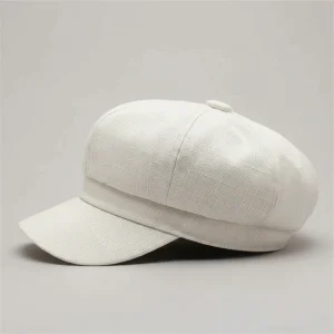 Casquette gavroche lin blanc style vintage - Vue 2 - casquette gavroche