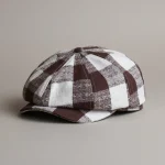 casquette gavroche lin coton à carreaux marron - Vue 1 - casquette gavroche