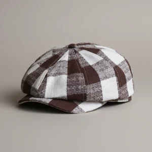 casquette gavroche lin coton à carreaux marron - Vue 1 - casquette gavroche