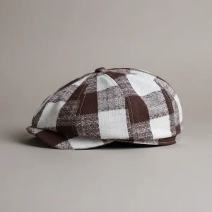 casquette gavroche lin coton à carreaux marron - Vue 2 - casquette gavroche