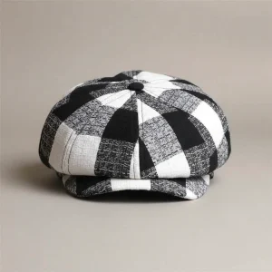 Casquette gavroche lin et coton à carreaux - Vue 1 - casquette gavroche