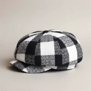 Casquette gavroche lin et coton à carreaux - Vue 2 - casquette gavroche