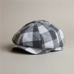 Casquette gavroche lin et coton à carreaux vintage - Vue 1 - casquette gavroche