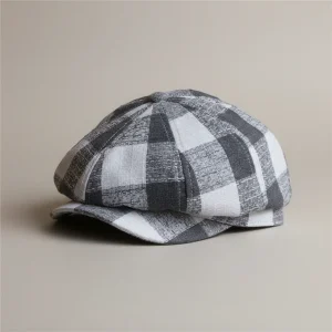 Casquette gavroche lin et coton à carreaux vintage - Vue 1 - casquette gavroche