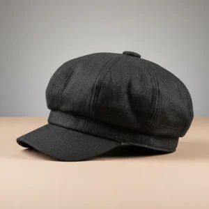 Casquette gavroche lin noir taille ajustable - Vue 2 - casquette gavroche