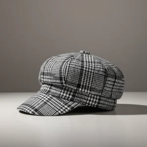 Casquette gavroche polyester motif pied-de-poule - Vue 2 - casquette gavroche