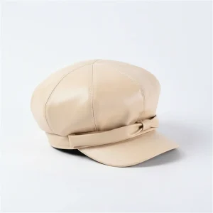 Casquette gavroche simili cuir beige femme - Vue 1 - casquette gavroche