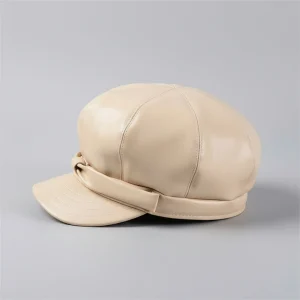 Casquette gavroche simili cuir beige femme - Vue 2 - casquette gavroche