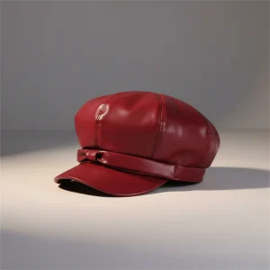 Casquette gavroche simili cuir bordeaux femme - Vue 1 - casquette gavroche