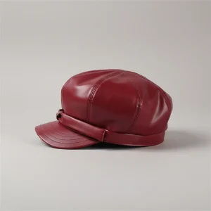 Casquette gavroche simili cuir bordeaux femme - Vue 2 - casquette gavroche
