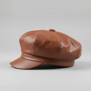 Casquette gavroche simili cuir marron femme - Vue 2 - casquette gavroche