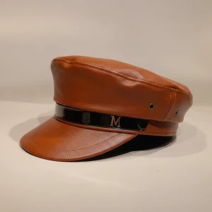 Casquette gavroche simili cuir marron style marin - Vue 1 - casquette gavroche