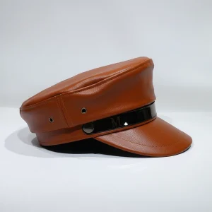 Casquette gavroche simili cuir marron style marin - Vue 2 - casquette gavroche