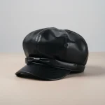 Casquette gavroche simili cuir noir ajustable - Vue 1 - casquette gavroche