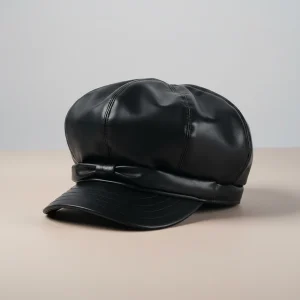Casquette gavroche simili cuir noir ajustable - Vue 1 - casquette gavroche