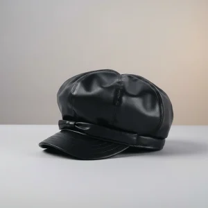 Casquette gavroche simili cuir noir ajustable - Vue 2 - casquette gavroche