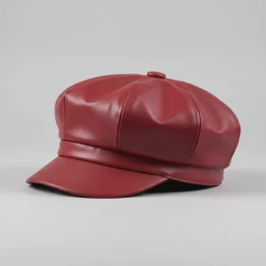 Casquette gavroche simili cuir rouge femme - Vue 2 - casquette gavroche