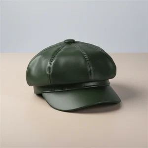 Casquette gavroche simili cuir vert foncé femme - Vue 1 - casquette gavroche