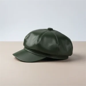 Casquette gavroche simili cuir vert foncé femme - Vue 2 - casquette gavroche
