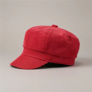 Casquette gavroche velours côtelé rouge femme - Vue 2 - casquette gavroche
